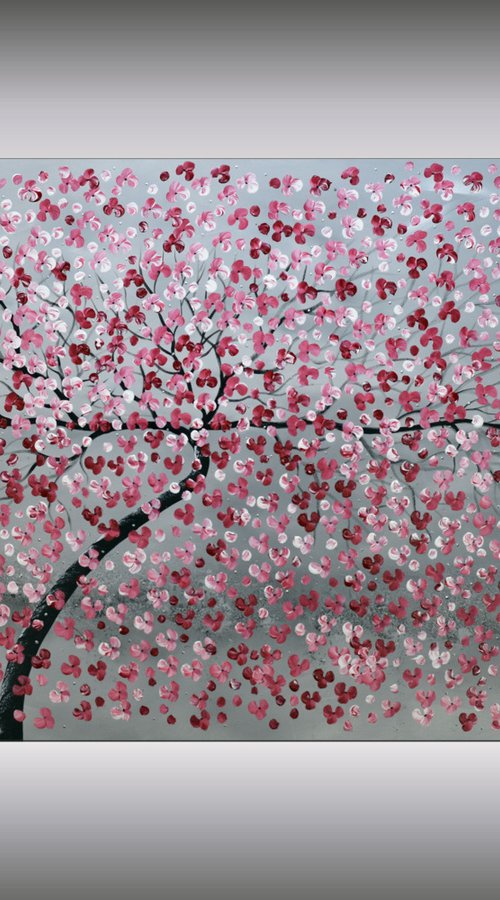 Blooming Tree - Supersize acrylic abstract painting cherry blossoms nature painting canvas wall art by Edelgard Schroer