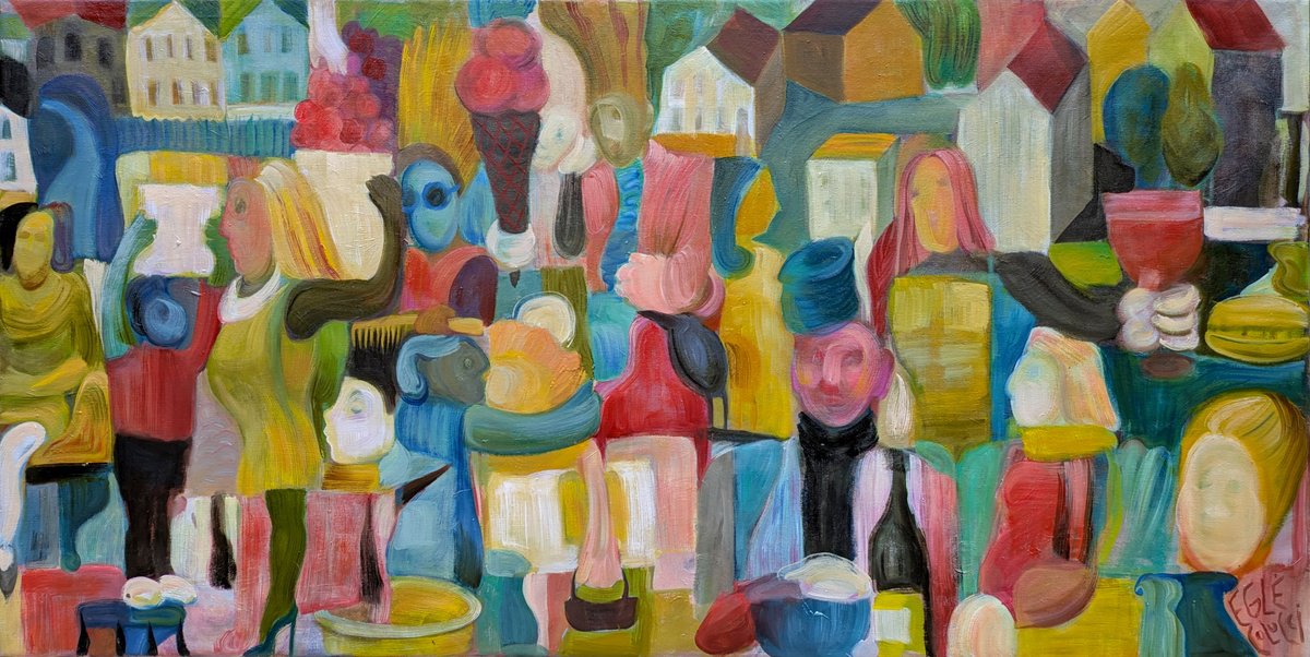 Portrait Oil Painting By Egle Colucci, 47 X 24, Figurative Town, Original Artwork