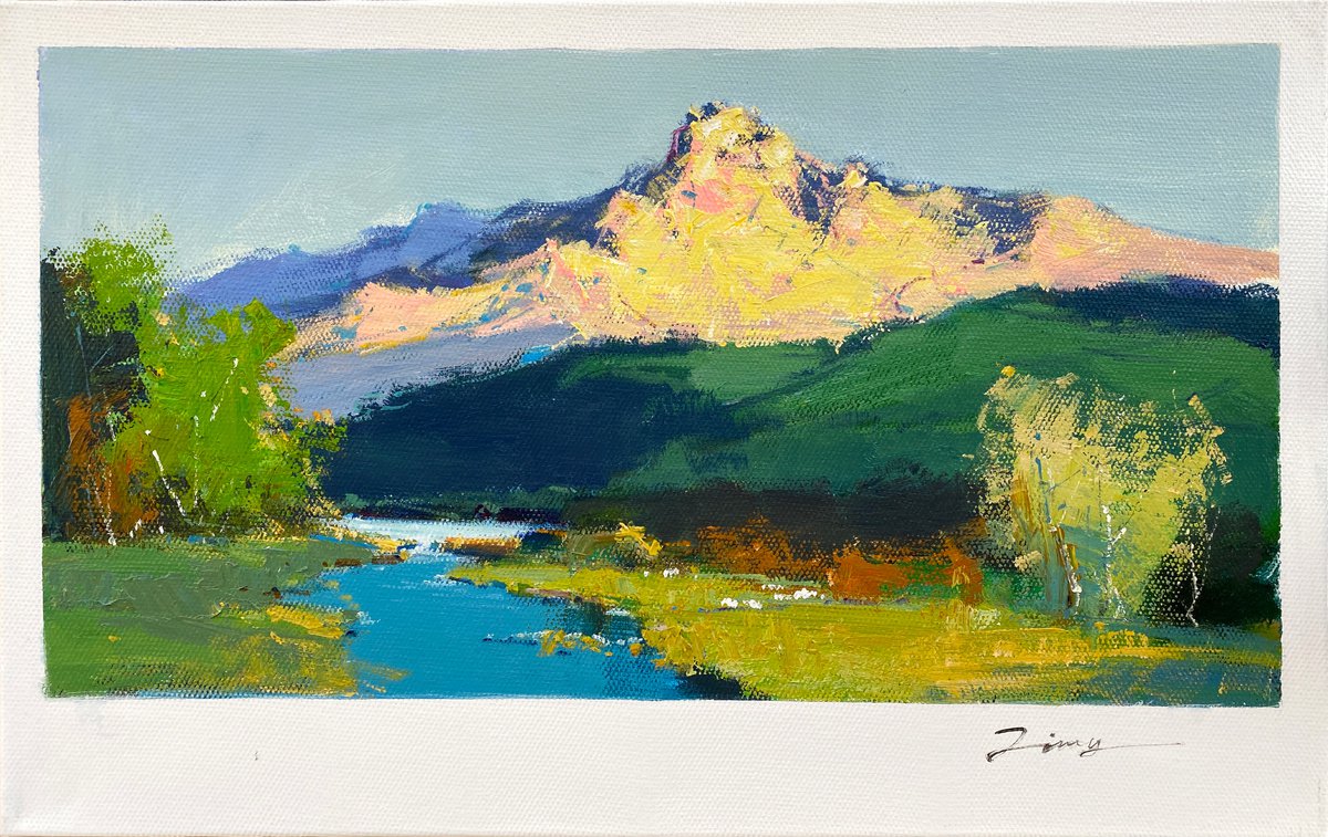 Impressionistic Landscape Oil Painting By Kunlong Wang, 31 X 20", Landscape, Original Artwork