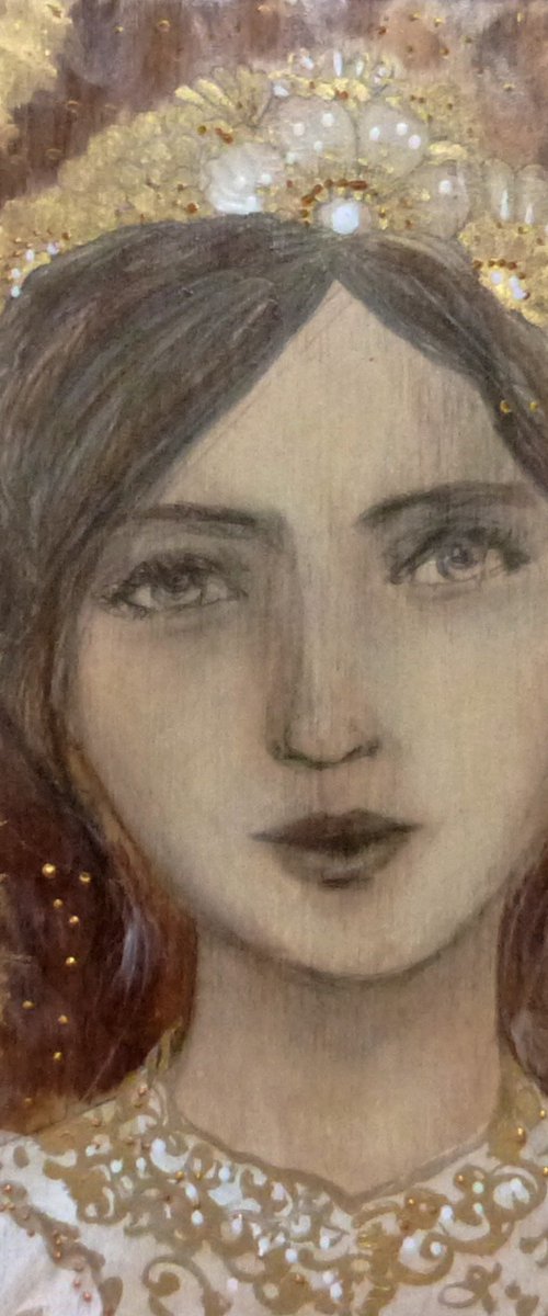 The Slavic soul.Portrait of a woman on wood 20 x 20 cm by Loetitia Pillault