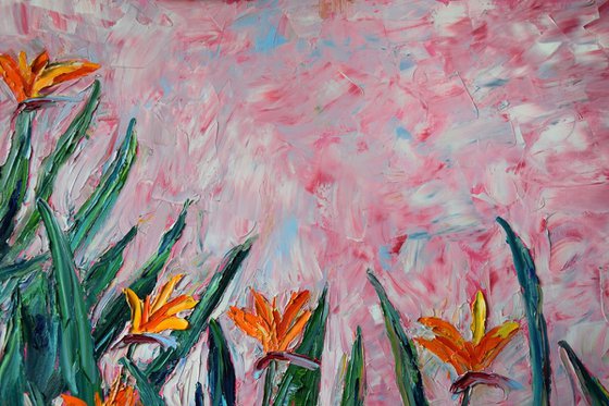 Big original oil painting Flowers Bird of paradise