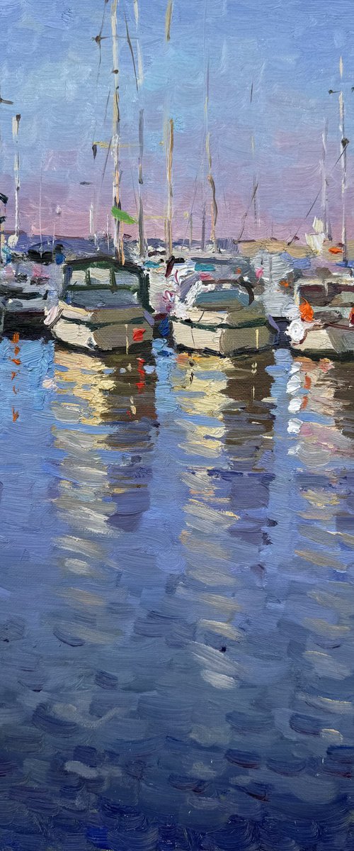 Yachts in the Harbor by Evgeniia Mekhova