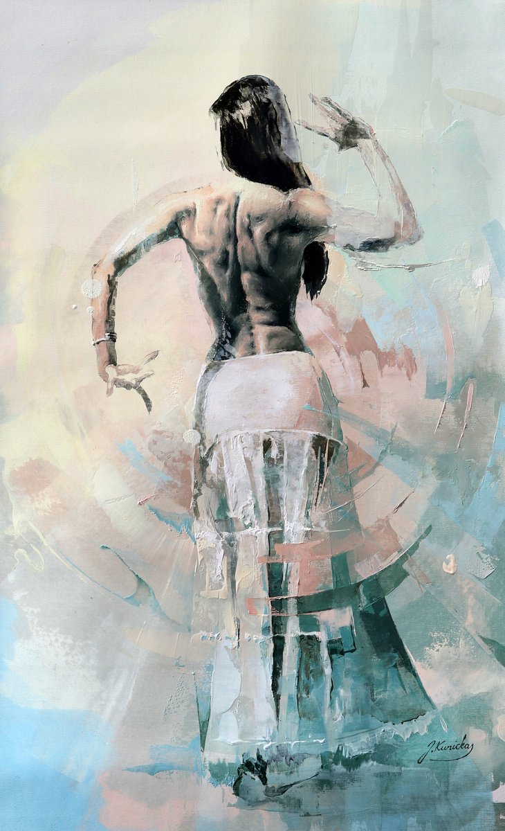 Impressionistic Portrait Oil Painting By Jonas Kunickas, 24 X 39, Jk24-0702 Dancer, Original Artwork