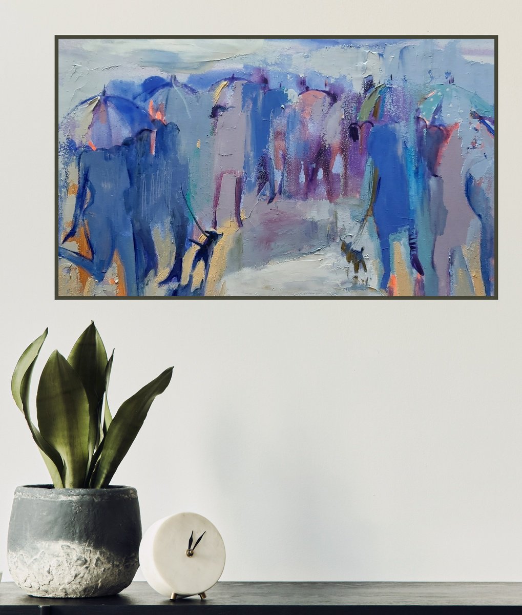 Impressionistic Portrait Oil Painting By Victoria Cozmolici, 28 X 16", Rainy Day, Original Artwork