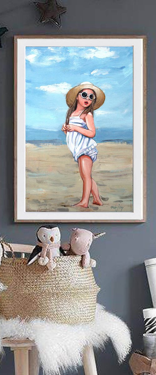 " ON THE BEACH 01... " ORIGINAL PAINTING PALETTE KNIFE, GIFT,CHILDREN by mir-jan