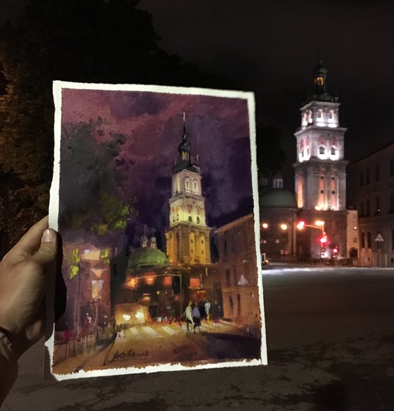 Romantic night city Lviv