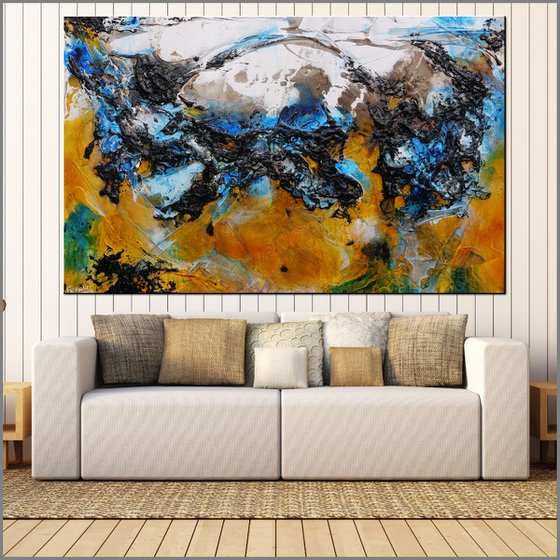 Castaway Beach 160cm x 100cm Blue Sienna Textured Abstract Art