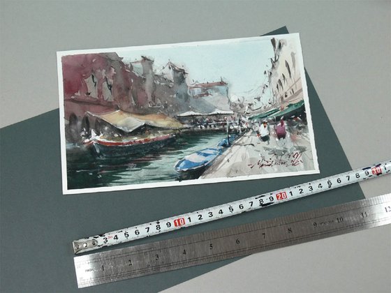 Venice daily life scene, watercolor on paper, 2022