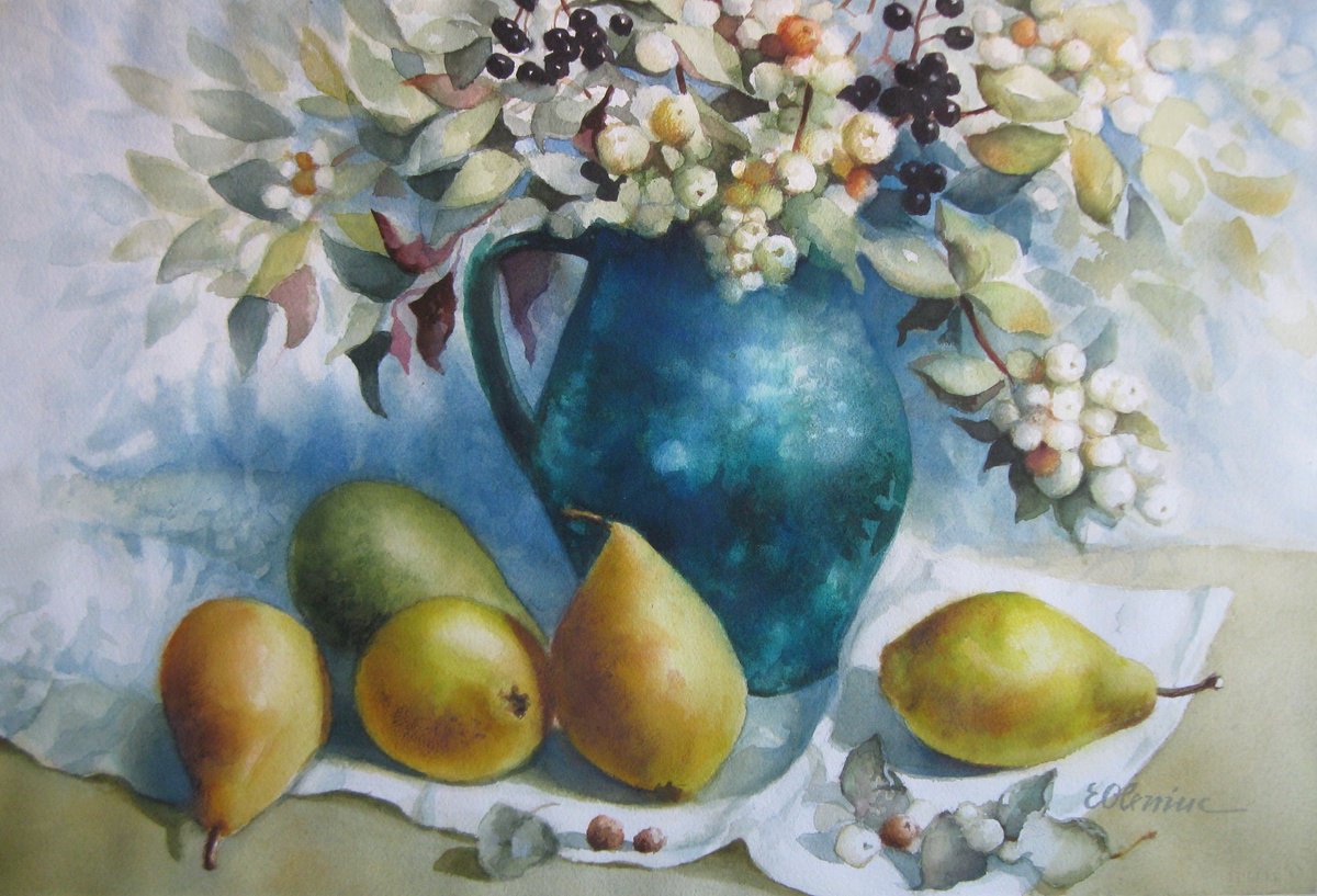 Impressionistic Still Life Watercolour By Elena Oleniuc, 22 X 15, About An Autumn, Original Artwork