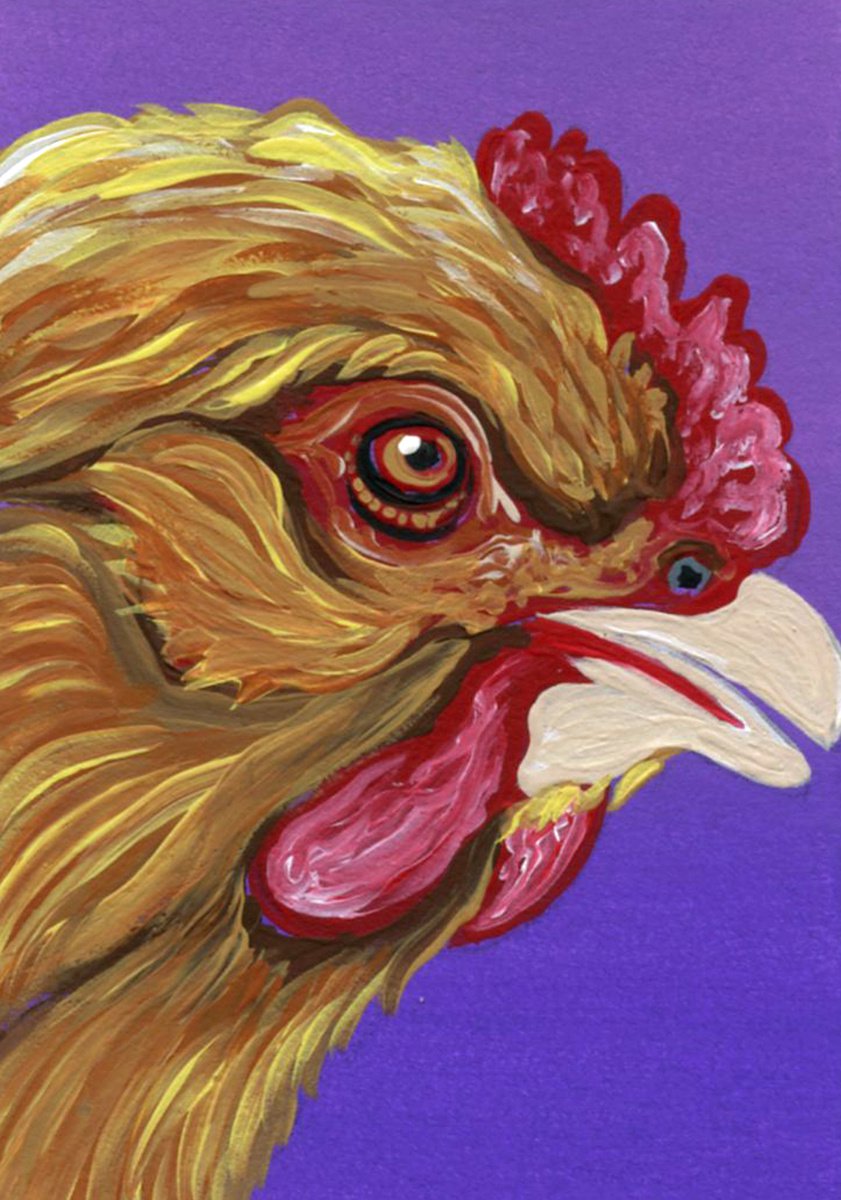 ACEO ATC Original Miniature Painting Chicken Bird Farmyard Art-Carla Smale by carla smale