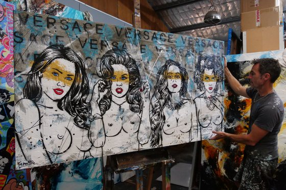 Parading Four 190cm x 100cm Sexy Nude Models Concrete Urban Pop Art