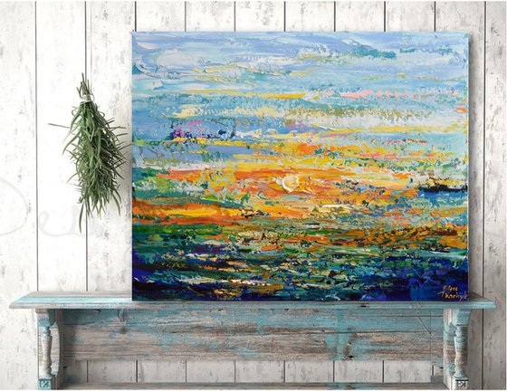 Colors of Sunset - Palette Knife Acrylic Painting, Seascape Artwork, Abstract Water Art