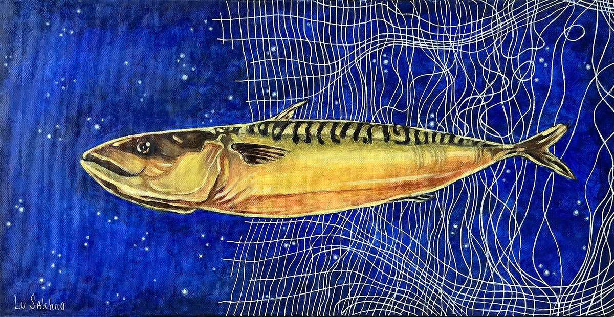 Photorealistic Animal Oil Painting By Lu Sakhno, 20 X 10", The Golden Fish, Original Artwork
