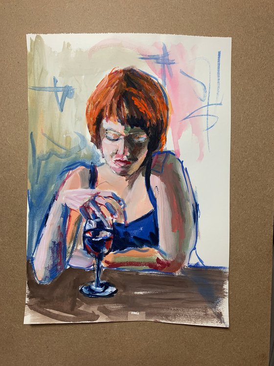 Woman with glass of wine.