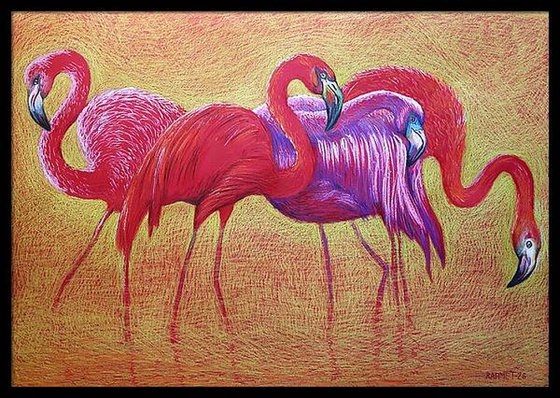 Flamingo on Gold -Blazing Gradient