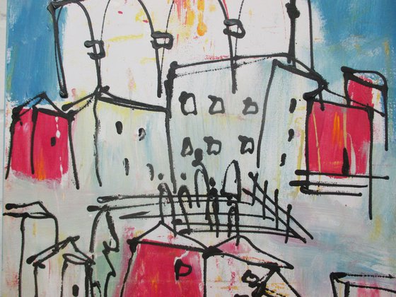 mediterrean blue city xl Acrylpainting  19,7 x 39,4inch