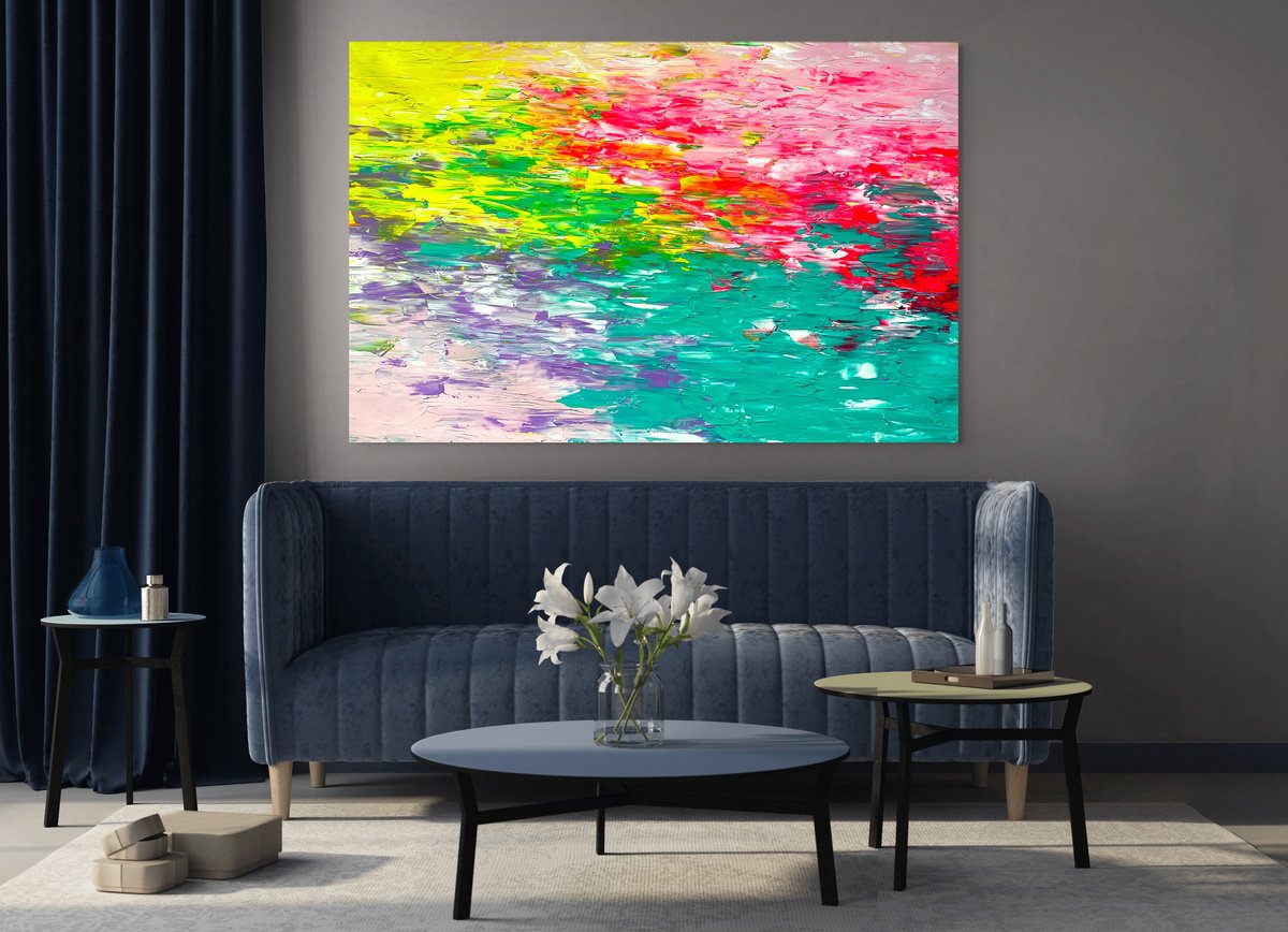 Organic Abstract Acrylic Painting By Estelle Asmodelle, 64 X 42, Impressionist Reflections, Original Artwork