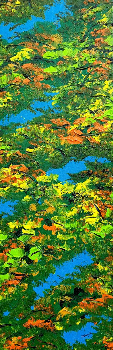 Impressionistic Landscape Acrylic Painting By Daniel Urbani?k, 8 X 24, Colorful Autumn 3, Original Artwork