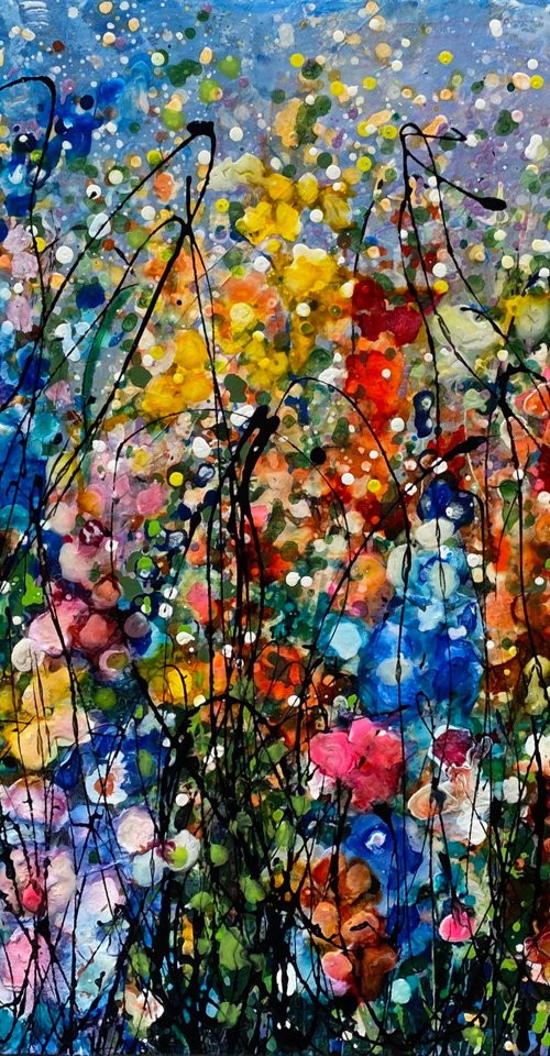 Grassland with Feelings -  Original Painting on Canvas influenced by Jackson Pollock's Style by Lena Owens at OLena Art