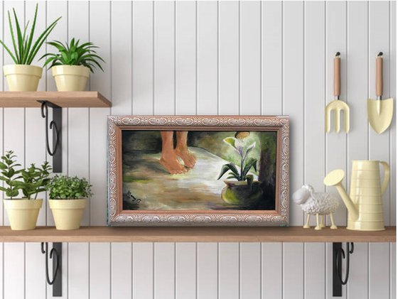 Happy Feet Original Oil Painting in a gorgeous  Custom Made Frame