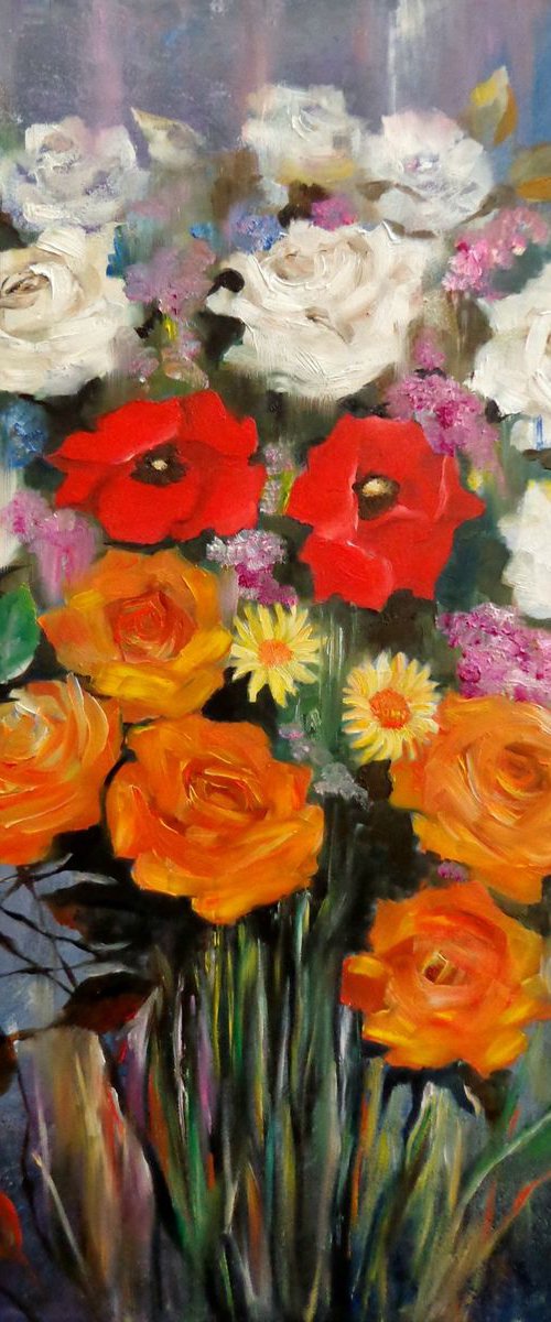 Bouquet - flowers - original painting by Anna Rita Angiolelli