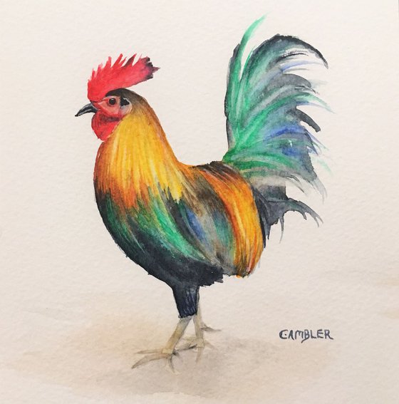 Colourful Cockerel - Small Watercolour