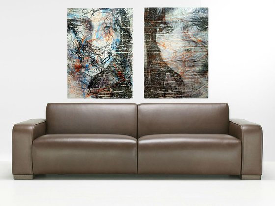 The rain and the sun (n.343) - 102,00 x 71,00 x 2,50 cm - diptych - ready to hang - mix media painting on stretched canvas