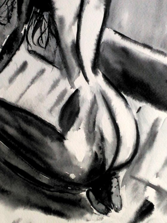 Woman Nude original watercolor painting