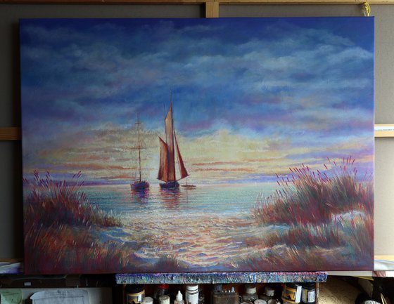 Sunrise in the Bay:linen, oil, 79x109