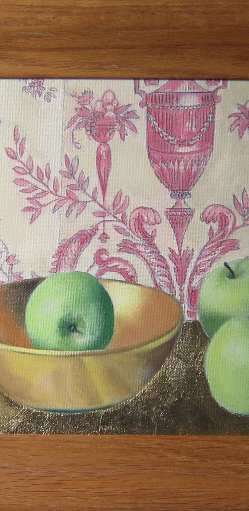 Gold Bowl and Green Apples by Sophie Colmer-Stocker