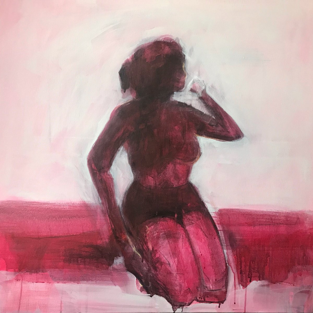 Abstract Portrait Acrylic Painting By Romuald Mulk Musiolik, 31 X 31", Madryggia Girl, Original Artwork