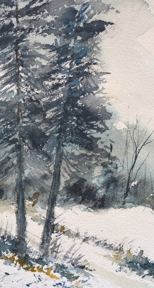 Firtrees in winter-watercolor by Pol Henry Ledent