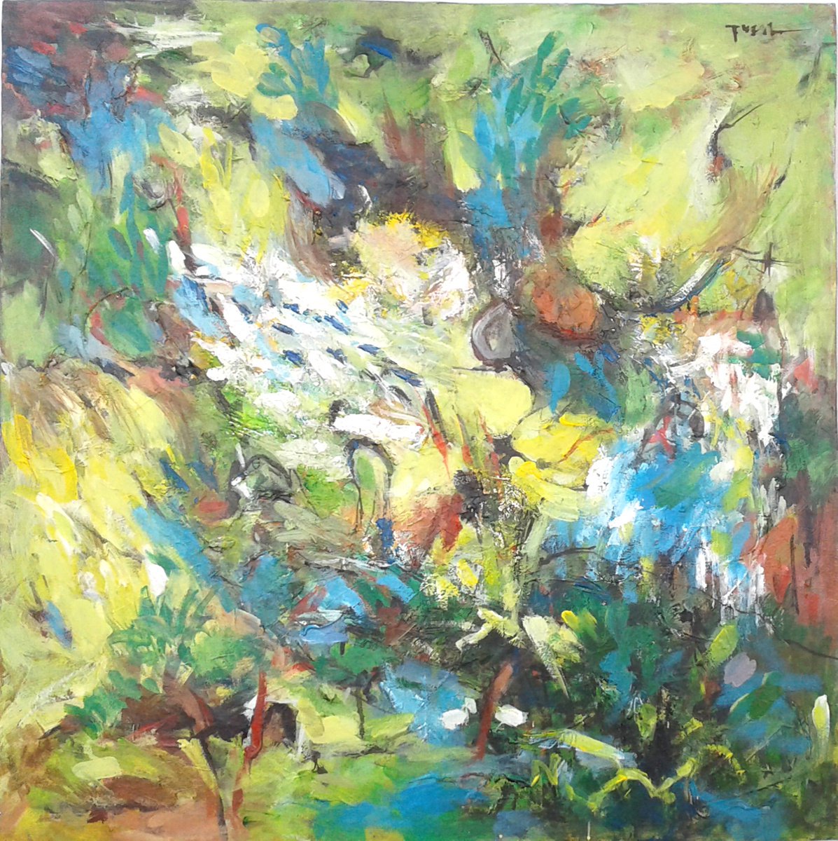 Abstract Acrylic Painting By Anh Tuan Le Le, 28 X 28, Autumn Landscape, Original Artwork
