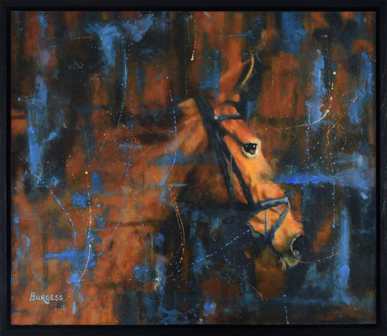 Carnival Of Blue - Framed Horse Oil Painting - 25" x 22"