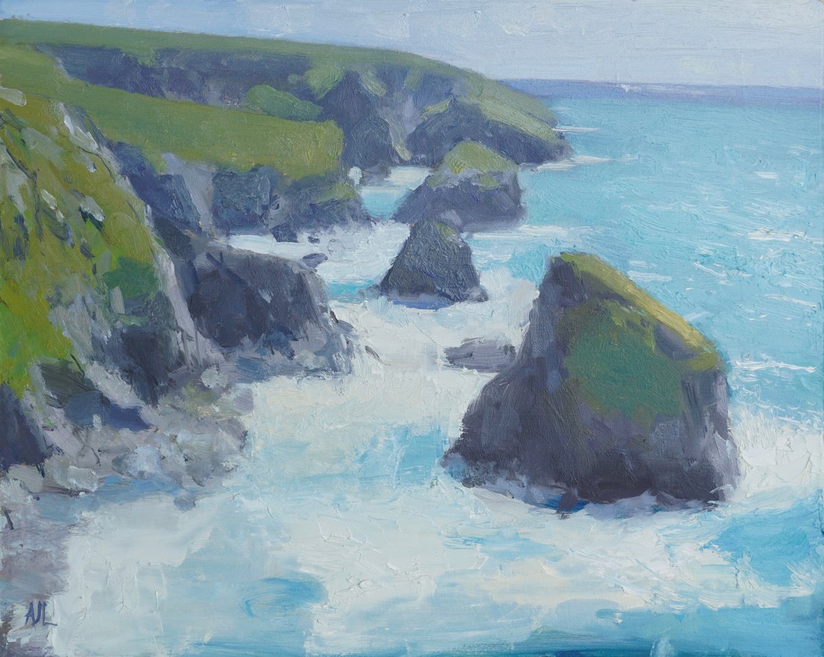 Impressionistic Landscape Oil Painting By Alex James Long, 12 X 9, Bedruthan Steps, Cornwall, Original Artwork