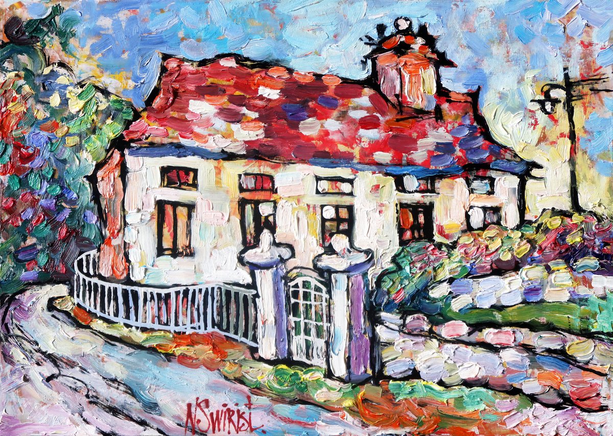 Impressionistic Cityscapes Oil Painting By Nikifor Swiristuhin, 14 X 11", Road, House, Fence., Original Artwork