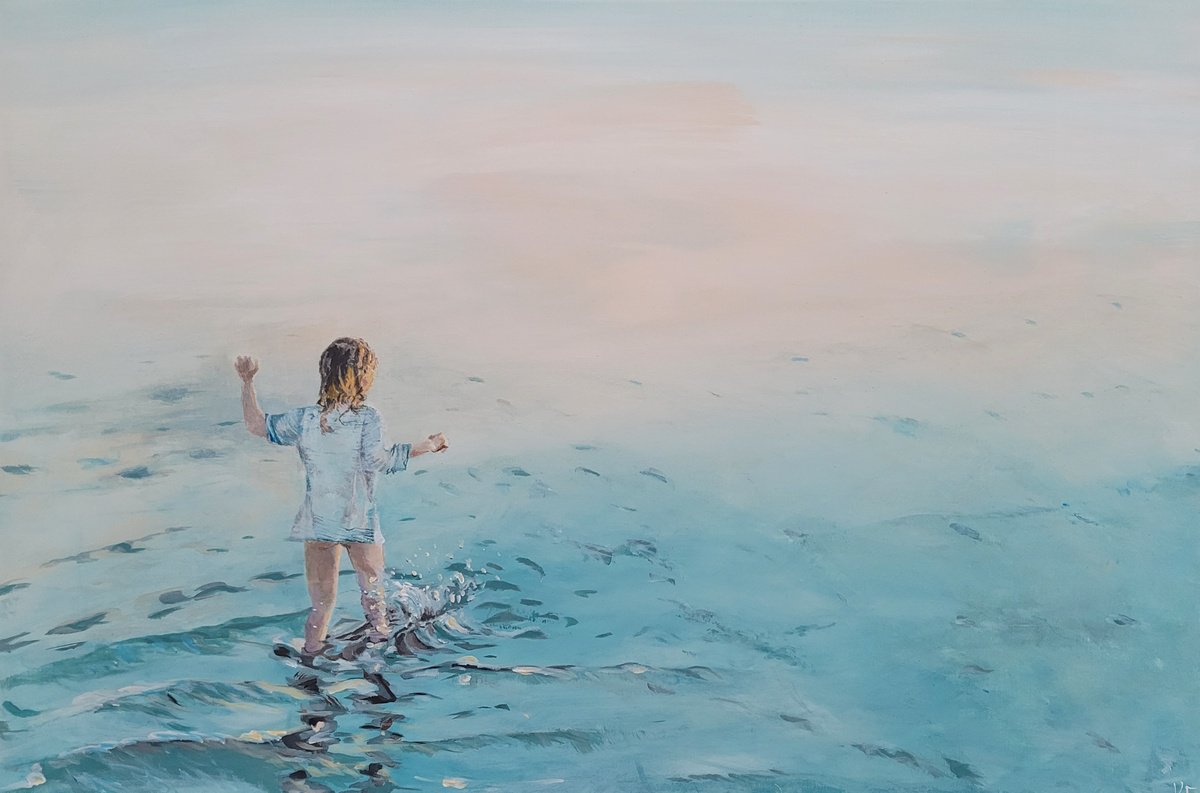 Childhood. Little girl walking into the sea. by Kathrin Flge
