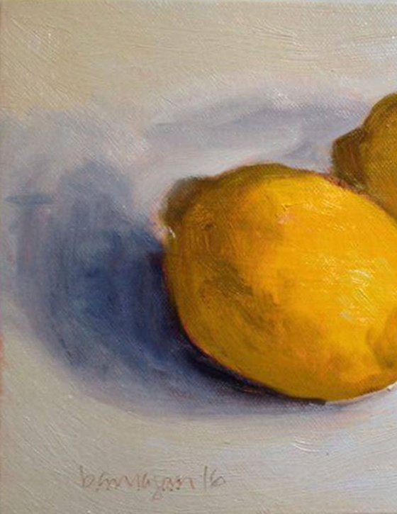 Two Lemons Still Life Oil Painting on Canvas Board