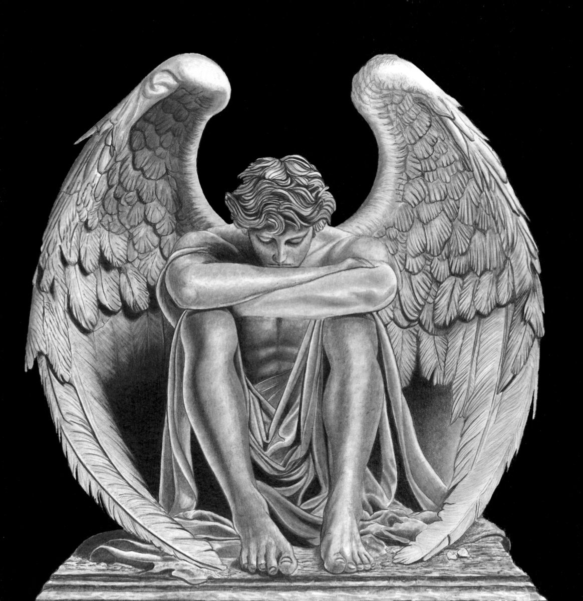 Photorealistic Portrait Pencil Drawing By Paul Stowe, 15 X 16", Fallen Angel, Original Artwork