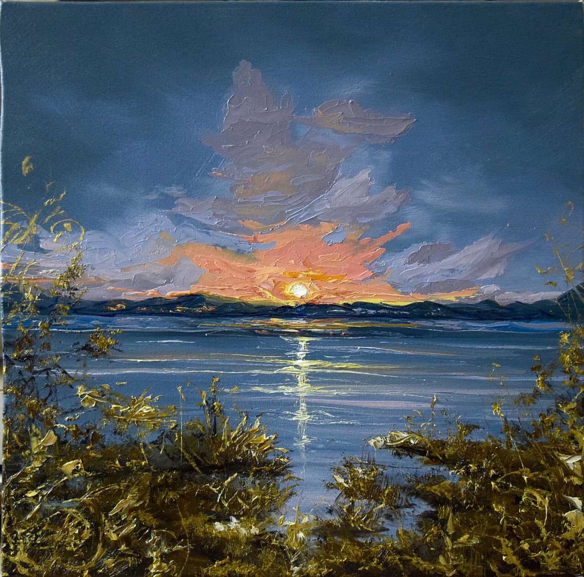 Impressionistic Landscape Oil Painting By Elena Adele Dmitrenko, 16 X 16, My Golden Land, Original Artwork