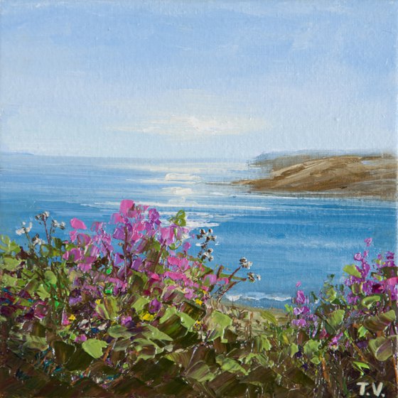 Seascape. Oil painting. Miniature. Small Artwork 6 x 6in.
