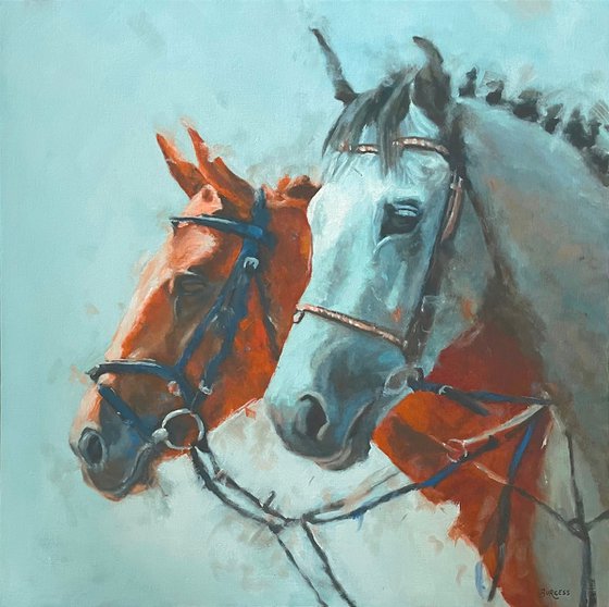 Contrasting Horses -  Oil Painting 60cm x 60cm - *Unframed