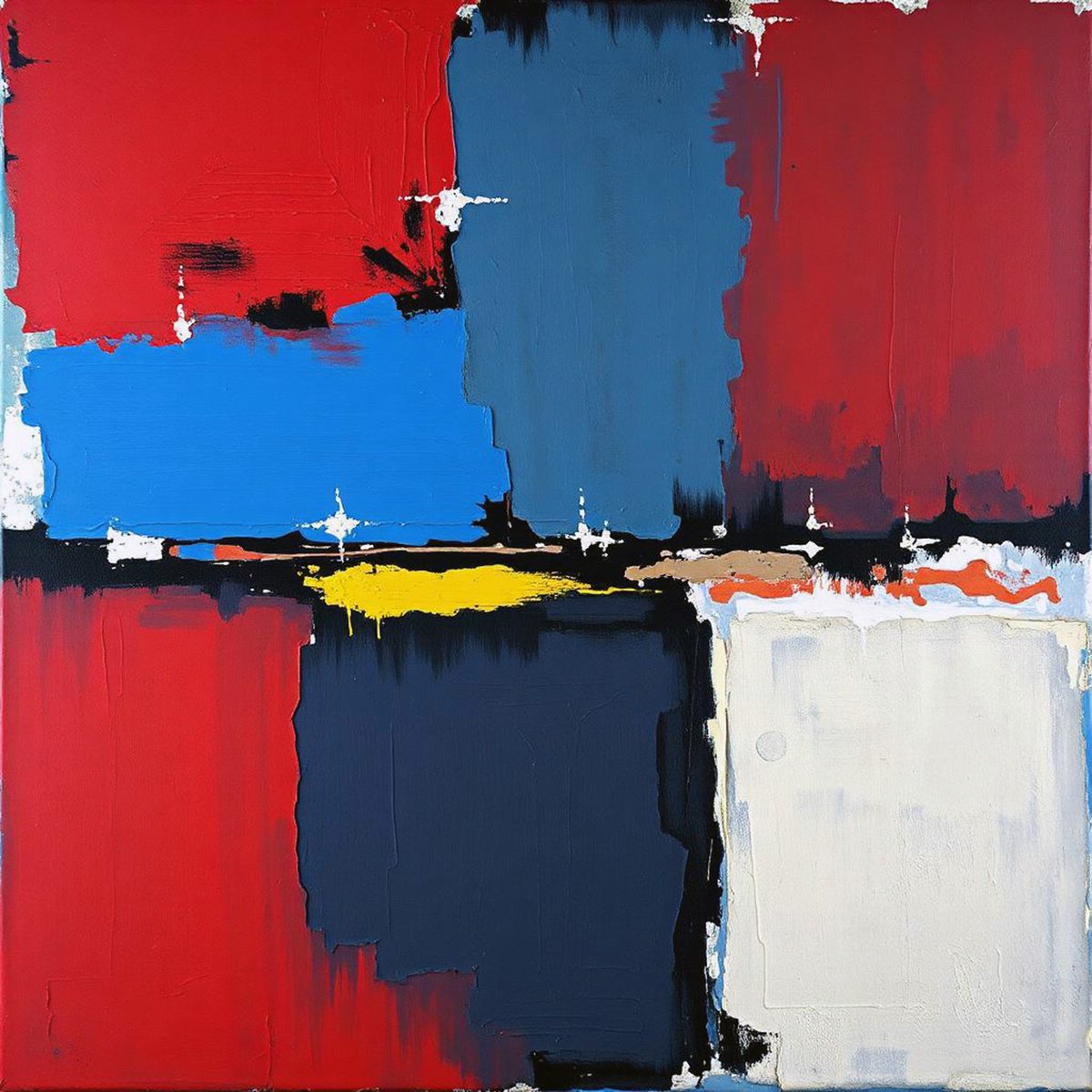 Abstract Giclee Print By Alessandro Butera, 35 X 35, Abstraction In Blue And Reds, Original Artwork