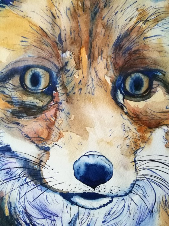 ' Mr Fox ' Watercolour on paper 42cm x 59.4cm. Free Shipping