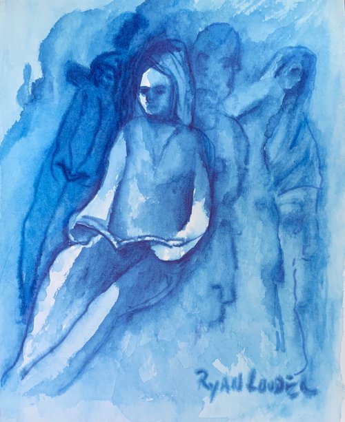 The Avid Reader In Blue by Ryan  Louder