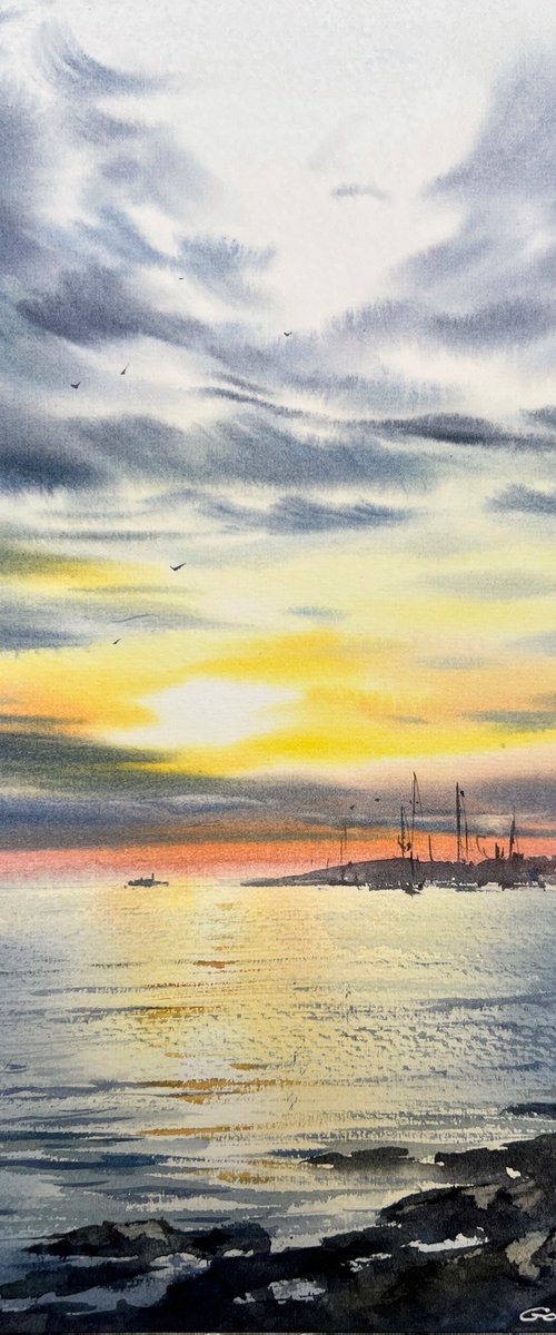 Yachts at sunset #17 by Eugenia Gorbacheva