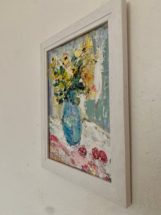 Still life with flowers and teapot