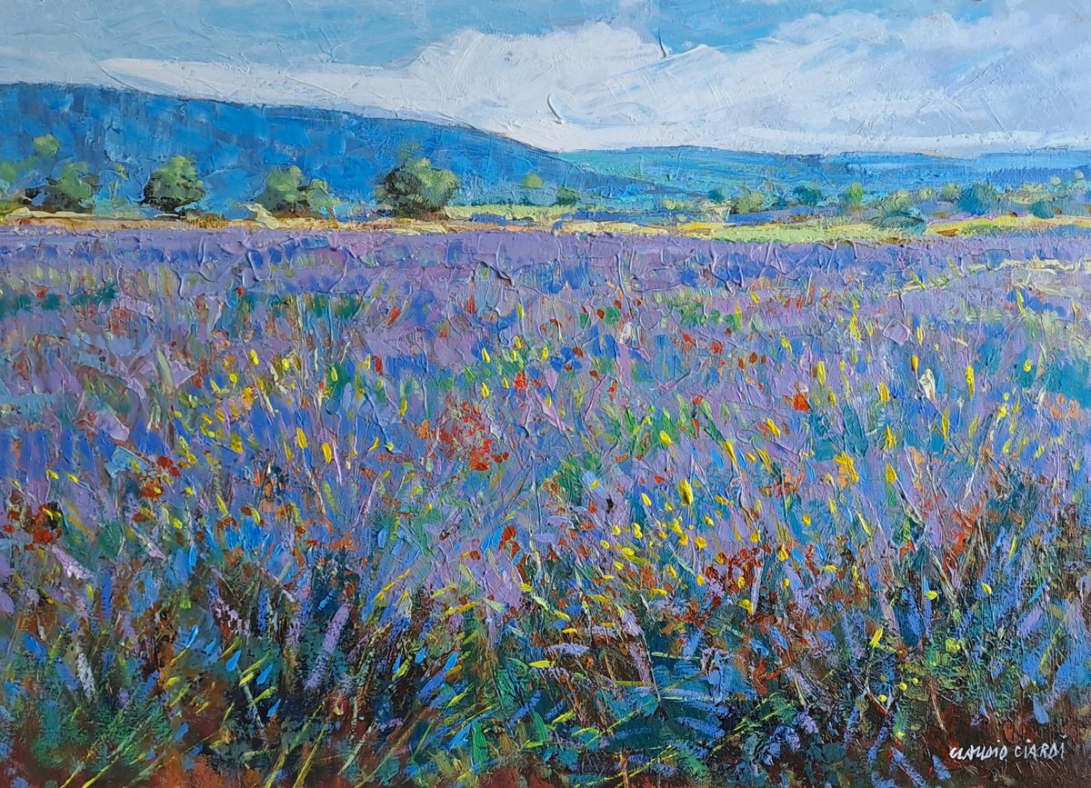 Impressionistic Botanical Acrylic Painting By Claudio Ciardi, 28 X 20, Abstract Landscape, Original Artwork