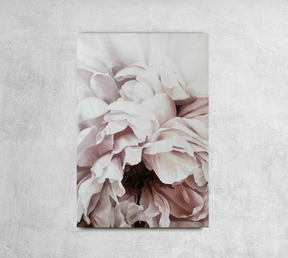 "Pink peonies" Pink white flower oil art