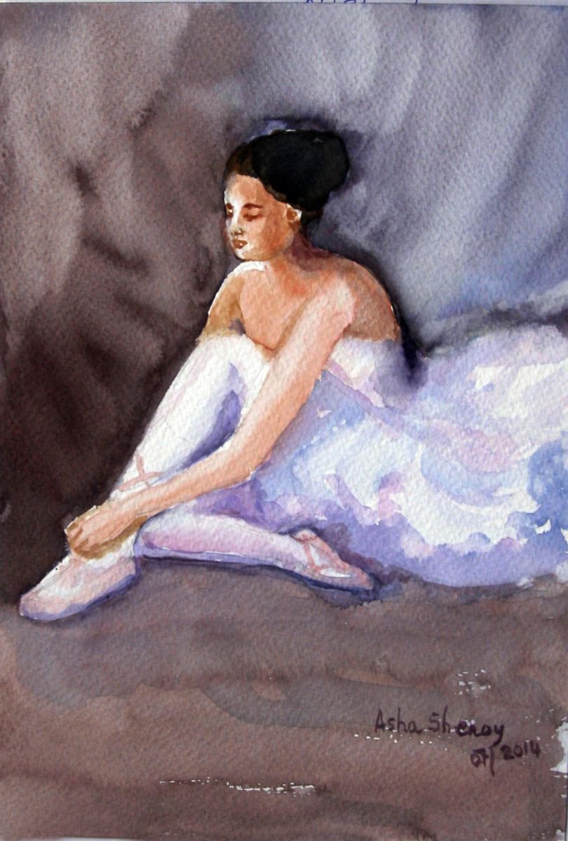 Ballerina The Resting ballerina watercolor 10x 7 by Asha Shenoy
